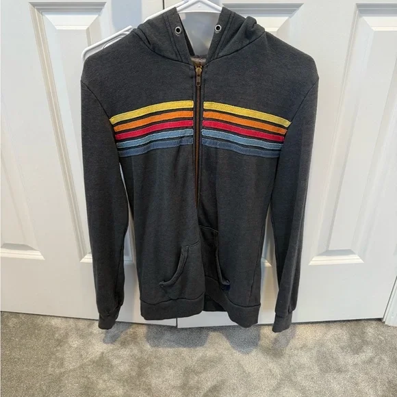 Aviator Nation Charcoal Hoodie with Multicolor Stripes - Picture 4 of 6